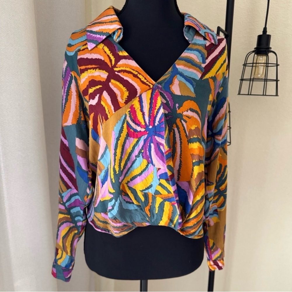 Haute Hippie Multicolor Abstract Print Blouse Small Designer Boho Top - Picture 2 of 10